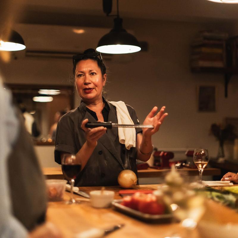 Professional chef teaching a cooking class